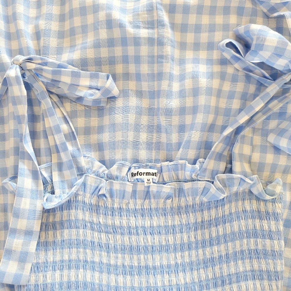 NWOT Reformation Dawson Gingham Milkmaid Mini Dress - Picture 4 of 11